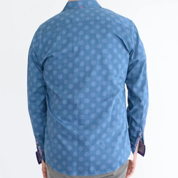 Au Noir Blue Polka Dot 100% Cotton Button Down Designer Dress Shirt Size 4 Large - Picture 3 of 16